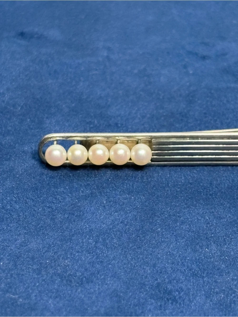 RARE Vintage K. Mikimoto Tokyo Silver Tie Clip 5 Akoya Pearls MCM Signed